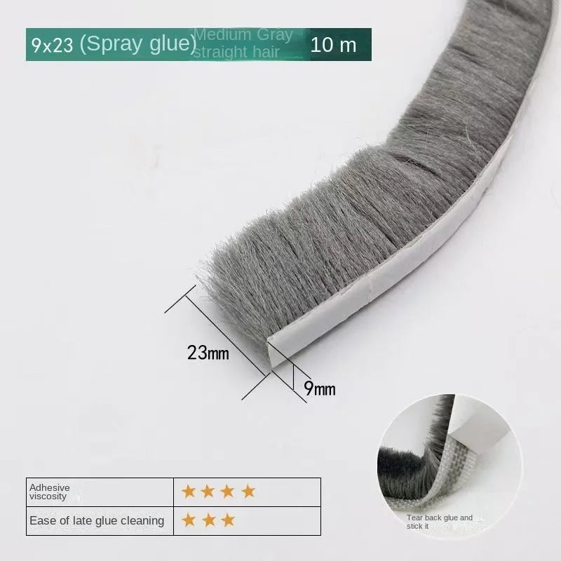 Black 10M Door Window Windproof Dust Sound Insulation Seal Strip Self Adhesive Home Wardrobe Door Window Gap Filler Brush Strip