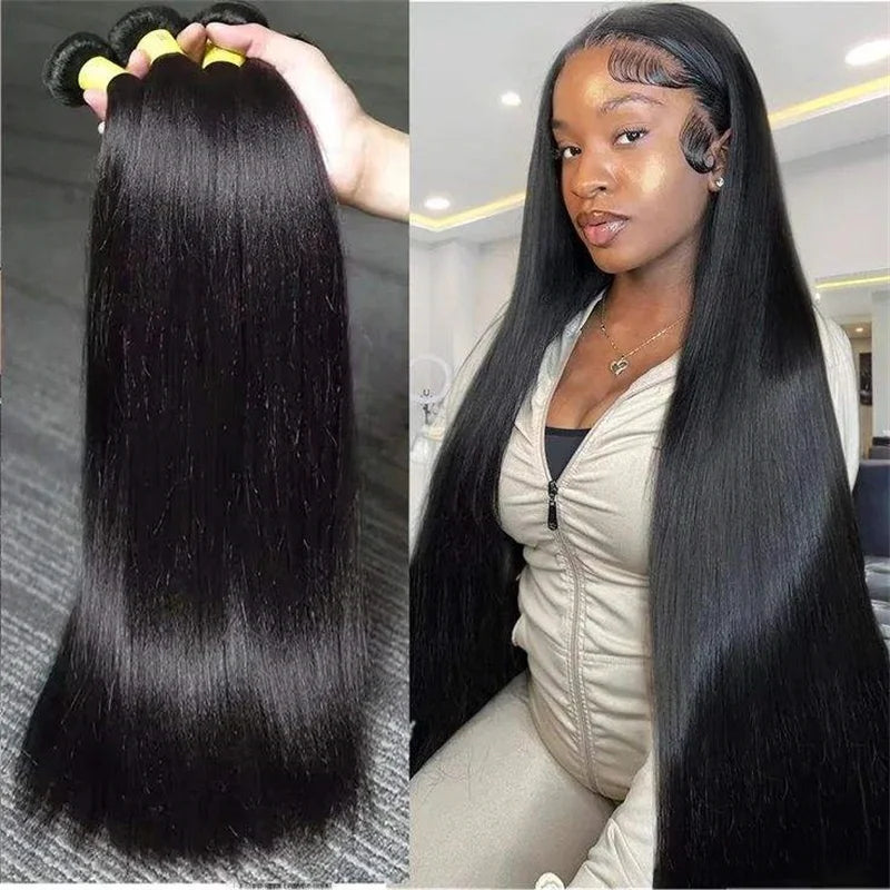 Natural Black Straight Human Hair Bundles 100% Remy Virgin Hair Extensions 1/3/4 PCS Brazilian Hair Weave Bundles 14-30 Inches