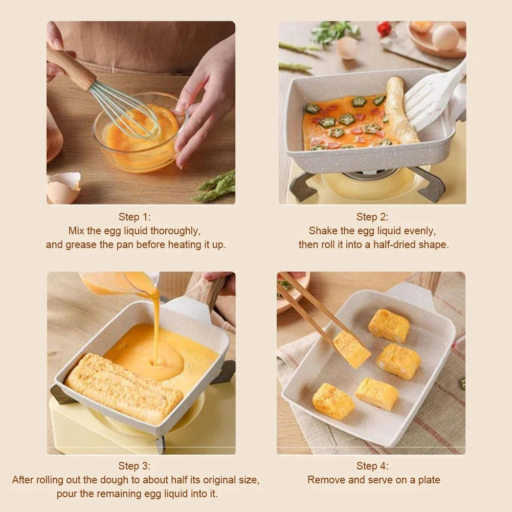 Nonstick Tamagoyaki Pan Breakfast Frying Pan with Heat-Resistant Handle Tamagoyaki Cooker Rectangular Japanese Omelette Pan