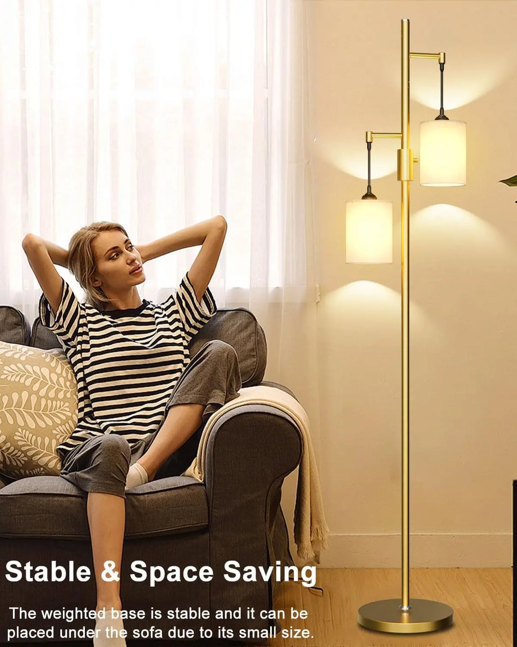 65IN Dimmable Tree Floor Lamp with LED Bulbs, Industrial Design for Living Room Bedroom Office