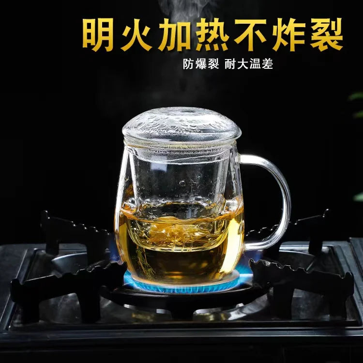 Chinese style tea mug with lid filter 550ml.Coffee Cups Tea Set Mugs Beer Drink Office Mug Transparent Drinkware Glass Cup