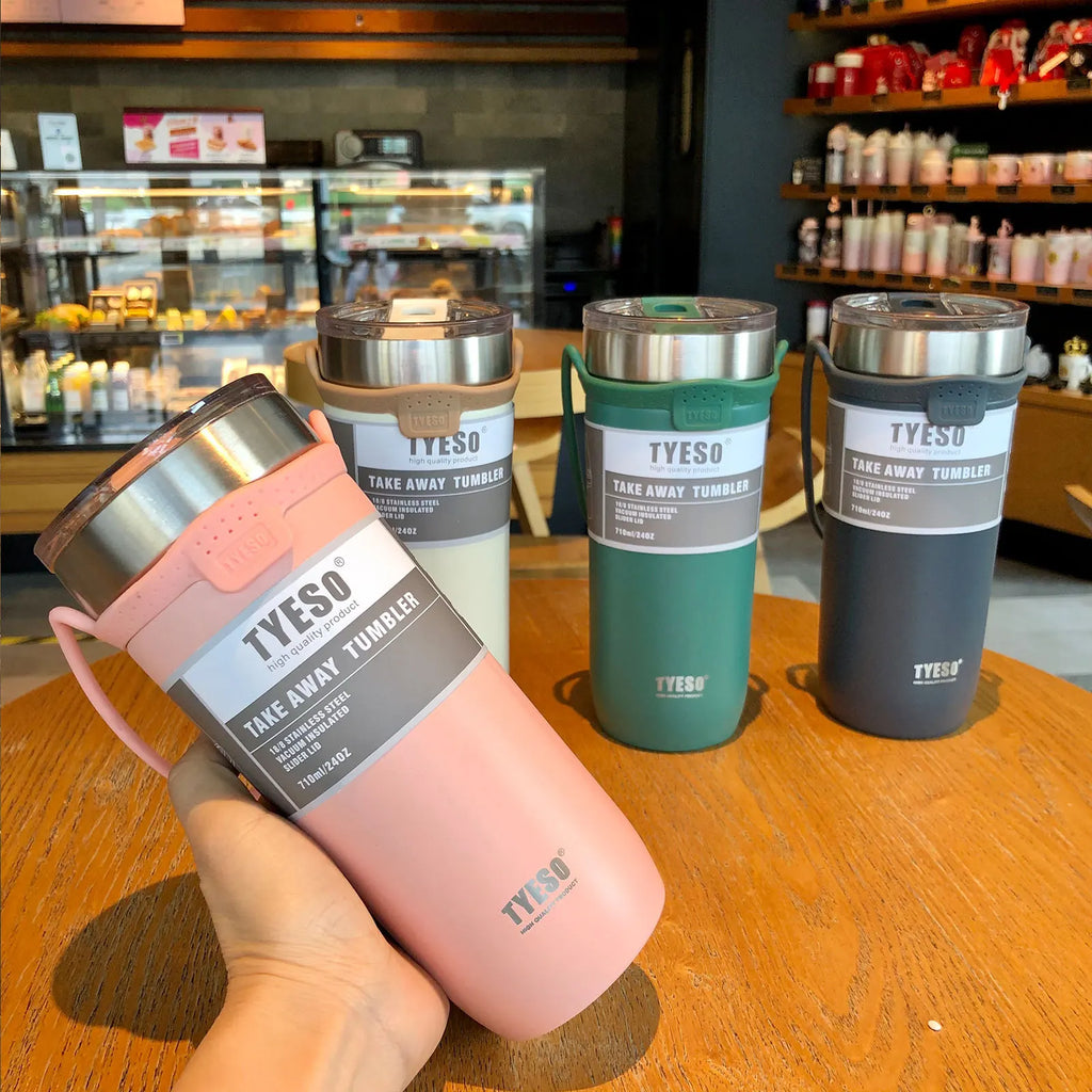 Tyeso Cup Thermal Thermos Car Water Bottle With Straw 550/710ML Thermal Cup for Beer Stainless Steel Coffee Mug Vacuum Flasks