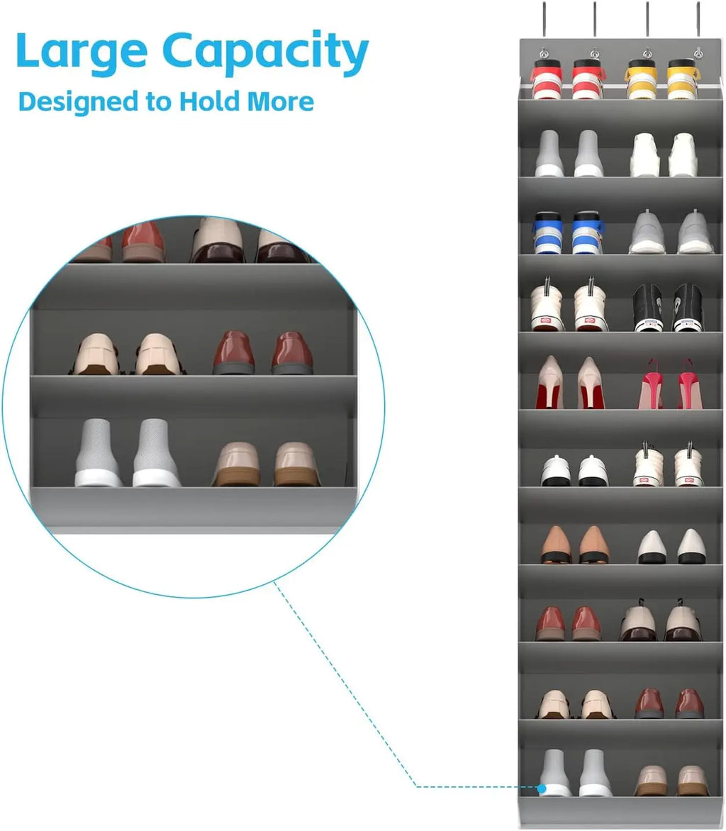Space Saving Over The Door Shoe Organizer, 10-Tier Hanging Rack Holds 20 Pairs of Shoes, Storage for Sneakers Boots