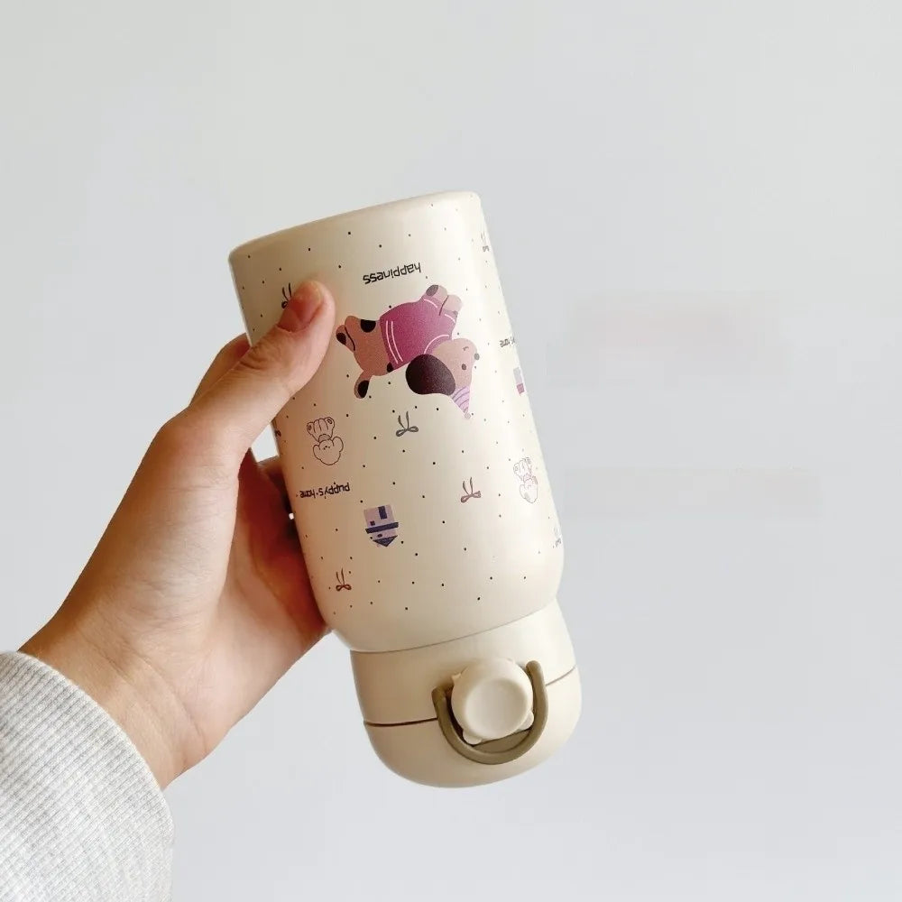 Cute Cartoon Prints Small Thermal Cup Stainless Steel 330ml Coffee Mug Lightweight Leak-proof Students Pocket Flask