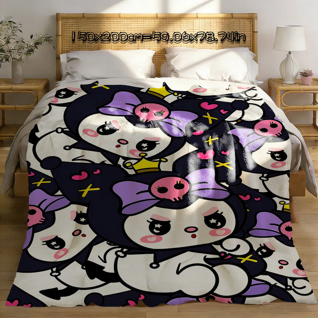 Sanrio Kuromi Anime Knee Blanket Throw Blankets for Winter Microfiber Oversized Baby Lightweight Fleece Bed Sofa Decoration
