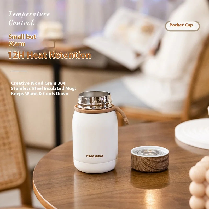 Mini Insulated Cup with Wood Grain Lid 304 Stainless Steel Pocket Cup Small Capacity Outdoor Portable  Cup for Female Students
