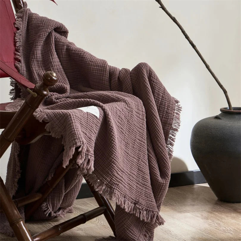Maillard 100% Cotton Blankets Six Layers Of Gauze Sofa Cover Blanket With Tassel Soft Office Nap Decorative Bed Muslin Blanket