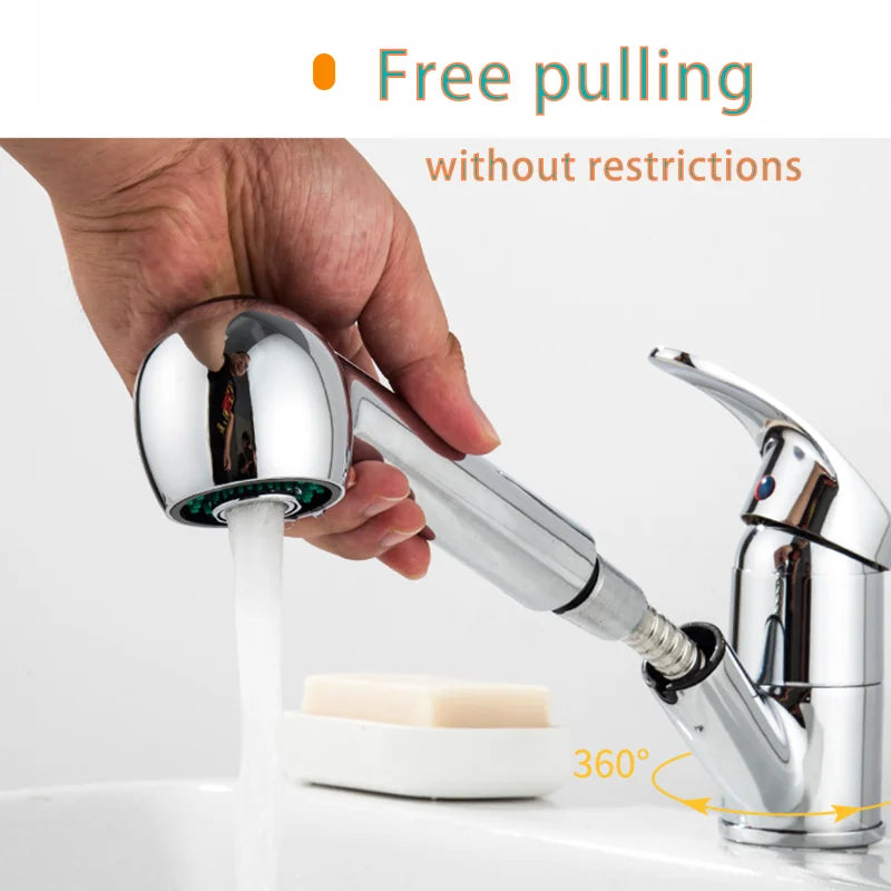 Matte Black 360° Rotation Pull Out  Brass Faucet Hot And Cold Water Mixer Sink Tap Wide Single Handle Kitchen Faucet Deck instal