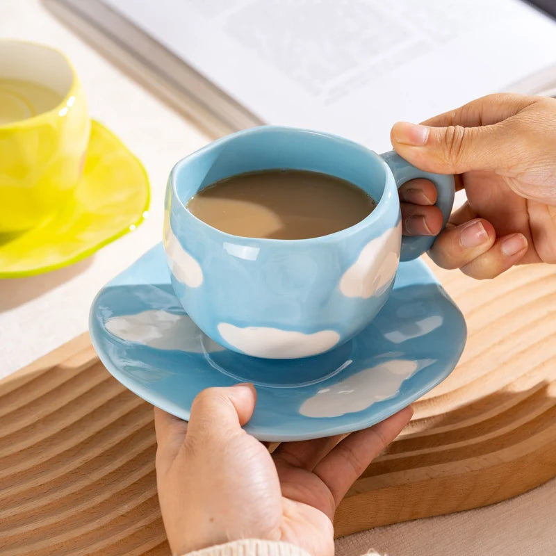 300ML Cute Hand Pinched Irregular Ceramic mug Flower Heart Pattern Coffee Cup Breakfast Milk tea cups Gift For Kids Girls