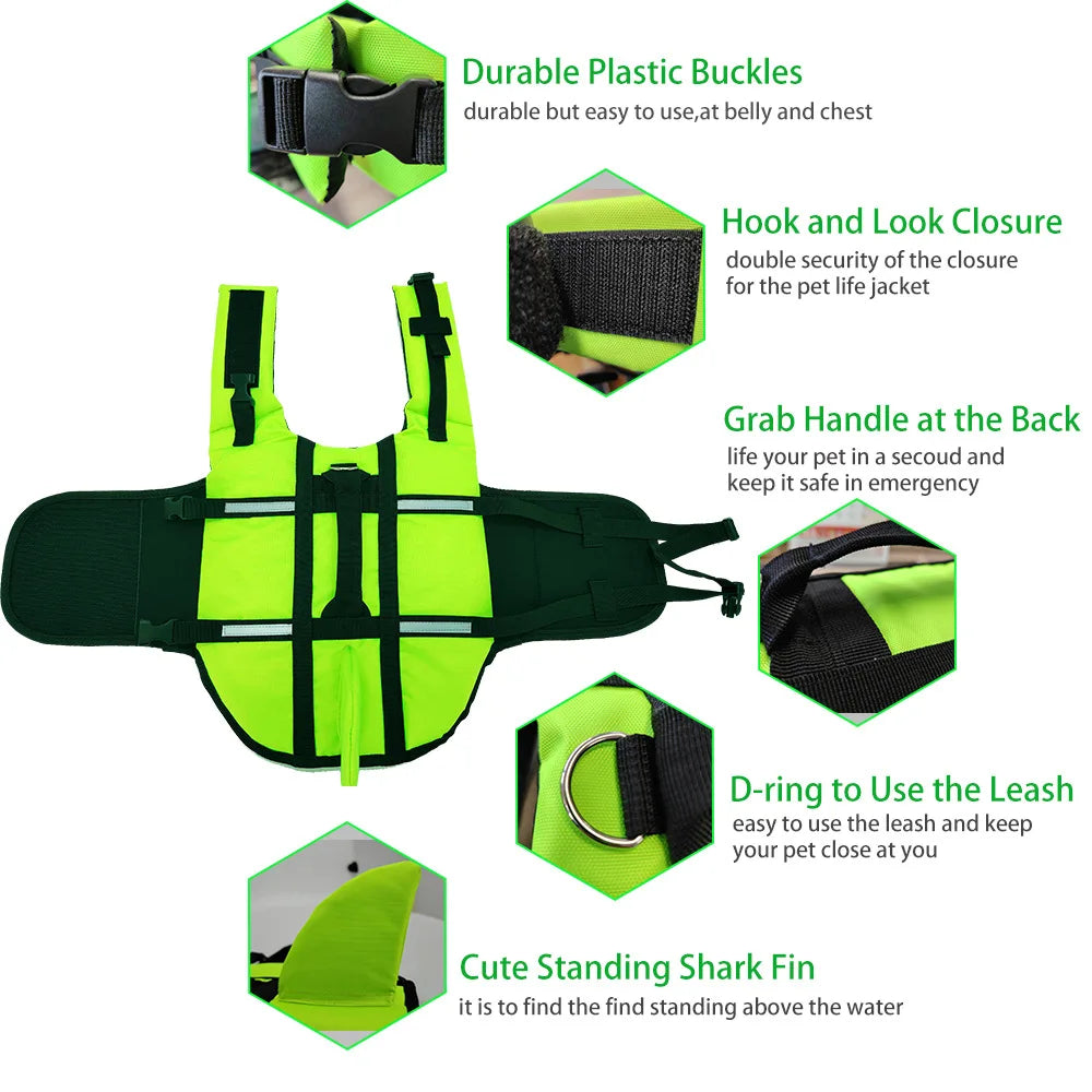 Adjustable Dog Life Jacket with Rescue Handle Sport Safety Rescue Vest Dog Clothes  Puppy Float Swimming Suit for All Pet Dogs