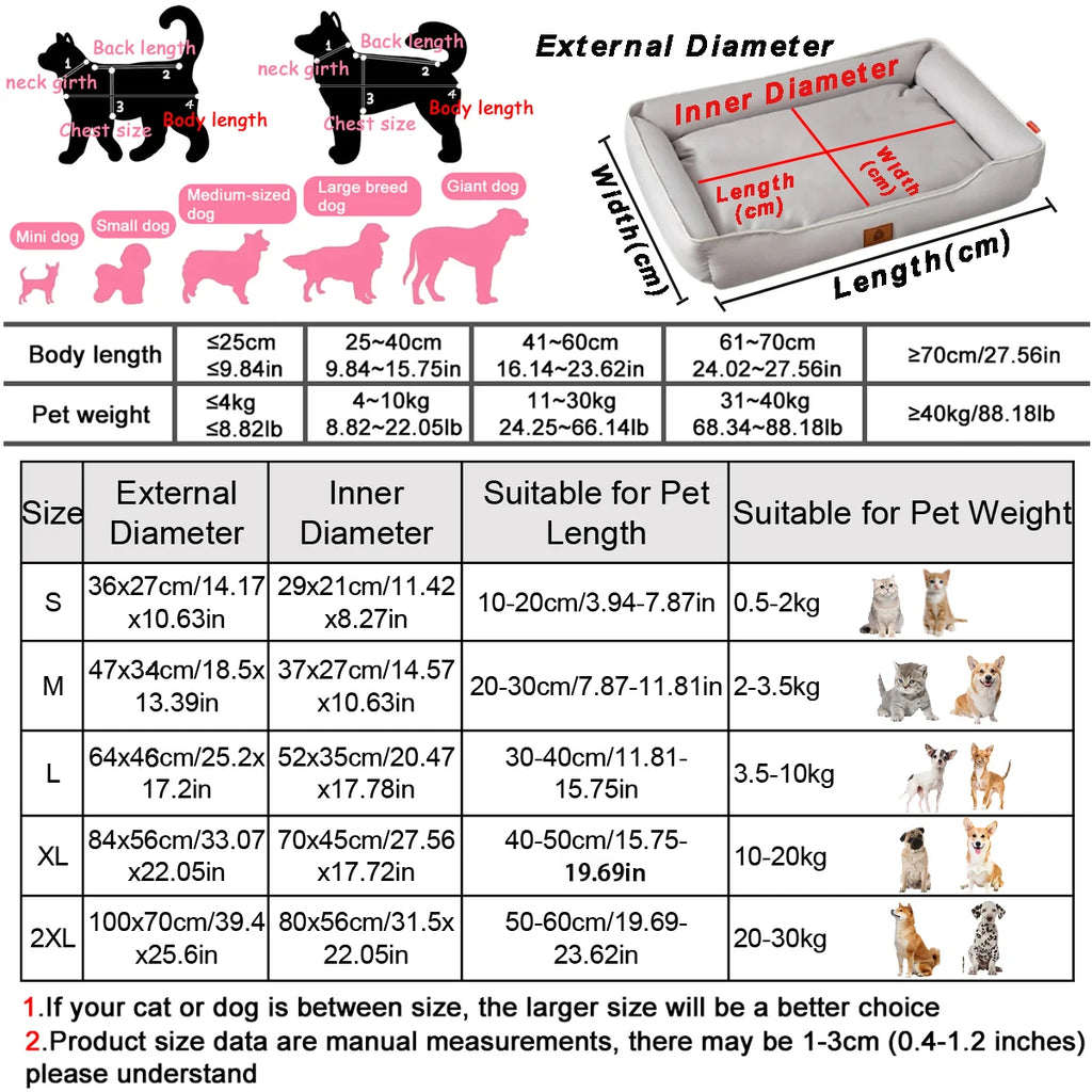 Four Season Square Dog Bed for Large Dog Mattress Bite-resistant Cat Bed Soft Thickened Dog Bed Waterproof Sofa Pet House