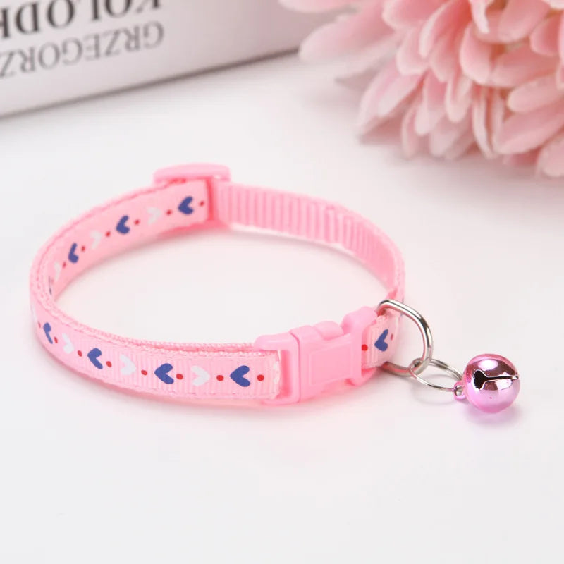 1pc Fashion Pet Dog Collar Colorful Pattern Heart Cute Bell Adjustable Collars For Dog Kitten Diy Small Animal Pet Accessories