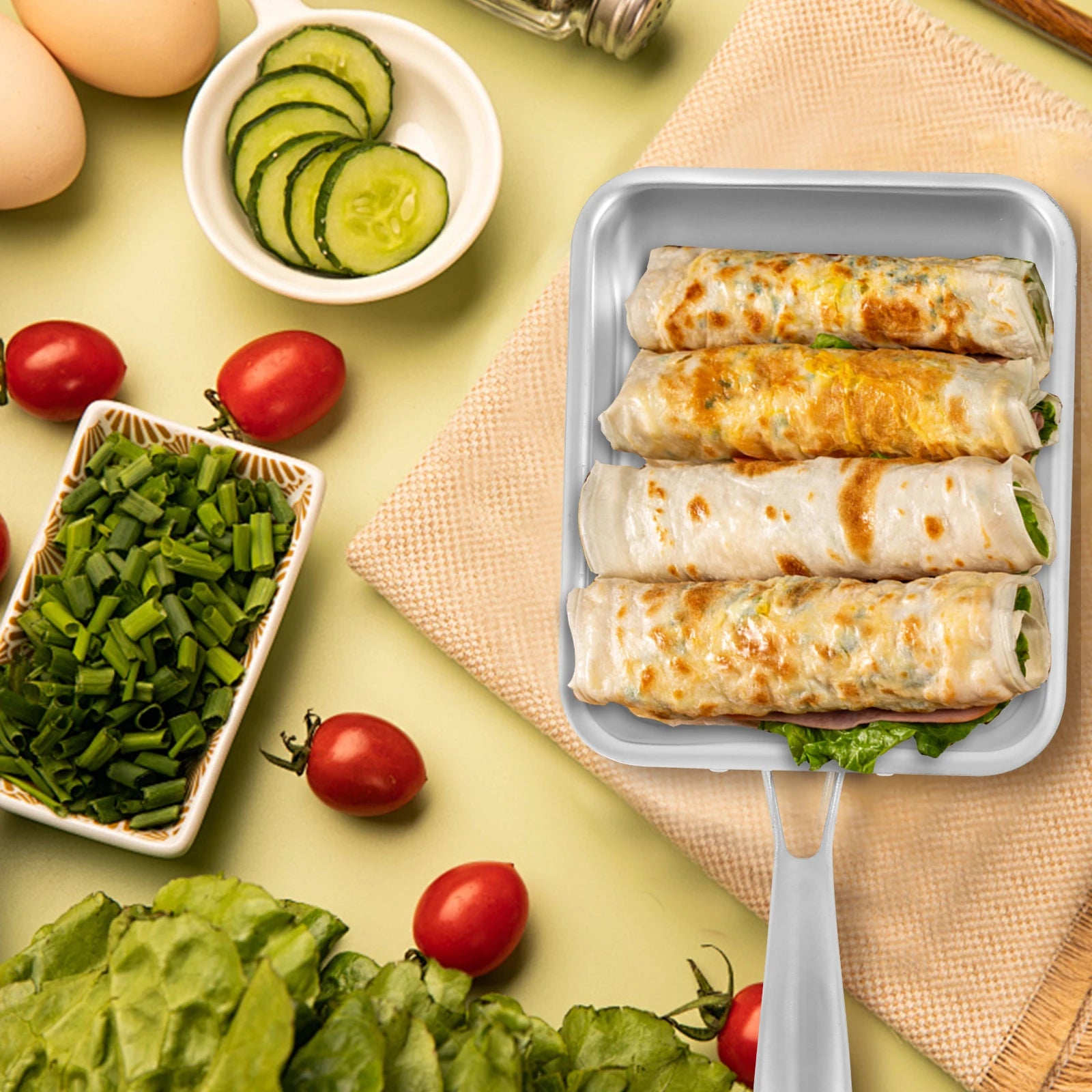 Non-Stick Omelette Pan Tamagoyaki Wok Japanese Egg Pan Skillet Rectangle Tamago Pan Small Egg Frying Pan with Cooking Tools