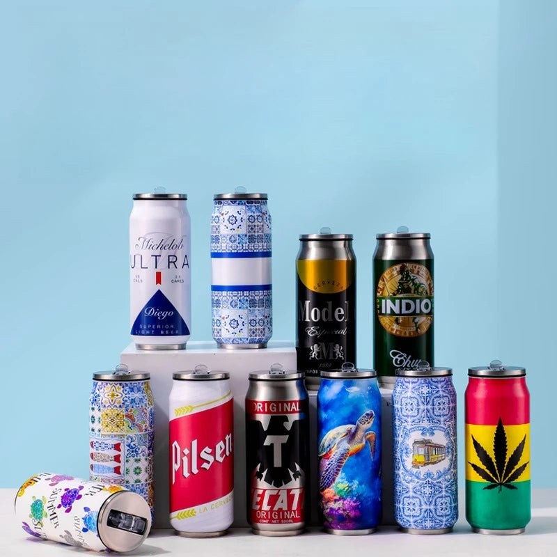 500ML 304 Stainless Steel Beer Cup Car Thermos Cola Can Cafe Beer Bottle Laser Printing Botella De Acero Inoxidable