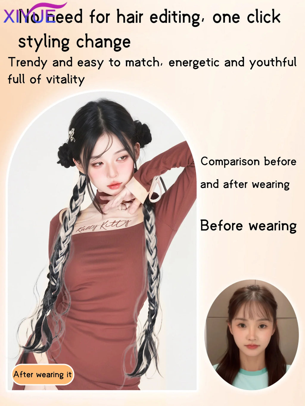 Synthetic messy braid, pink blue grey wig braid, boxer braid wig women ponytail new Chinese Fried Dough Twists long braid