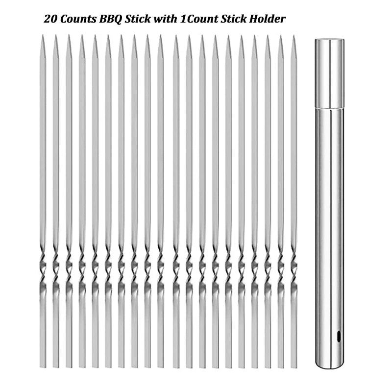 10/20Pcs Stainless Steel Barbecue Skewer Reusable Flat BBQ Needle Stick Barbecue Tools for Outdoor Camping Party Accessories