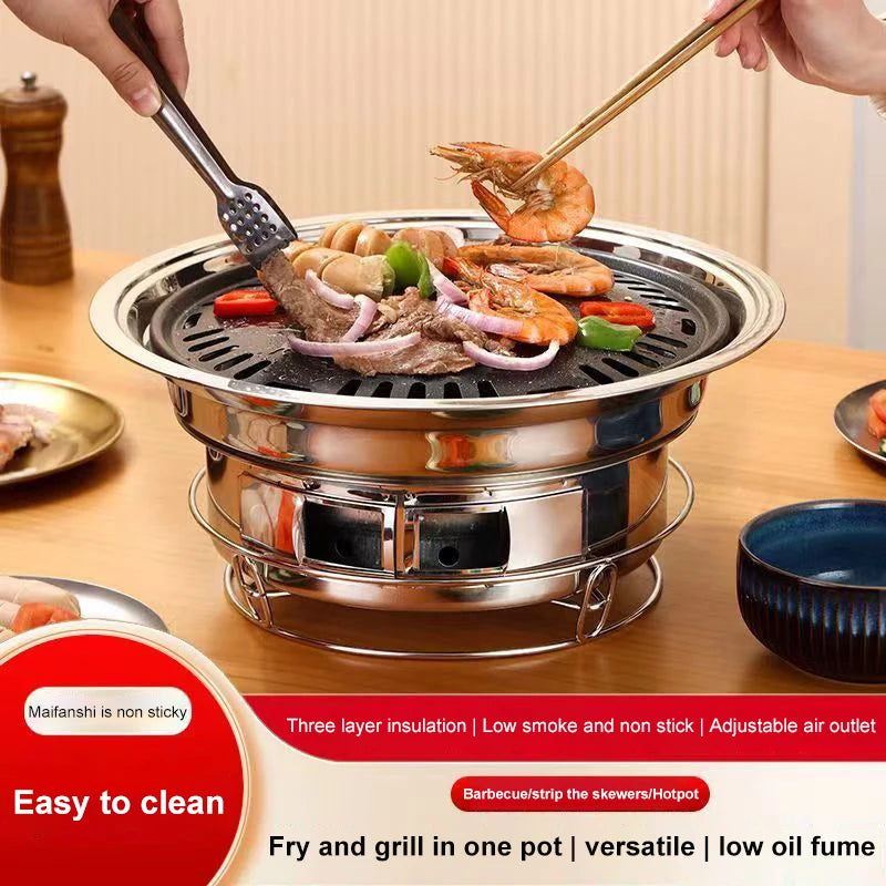 Barbecue Stove Stainless Steel Multi-purpose Barbecue Grill Round Portable Stove for Home Outdoor Camping Family Gathering
