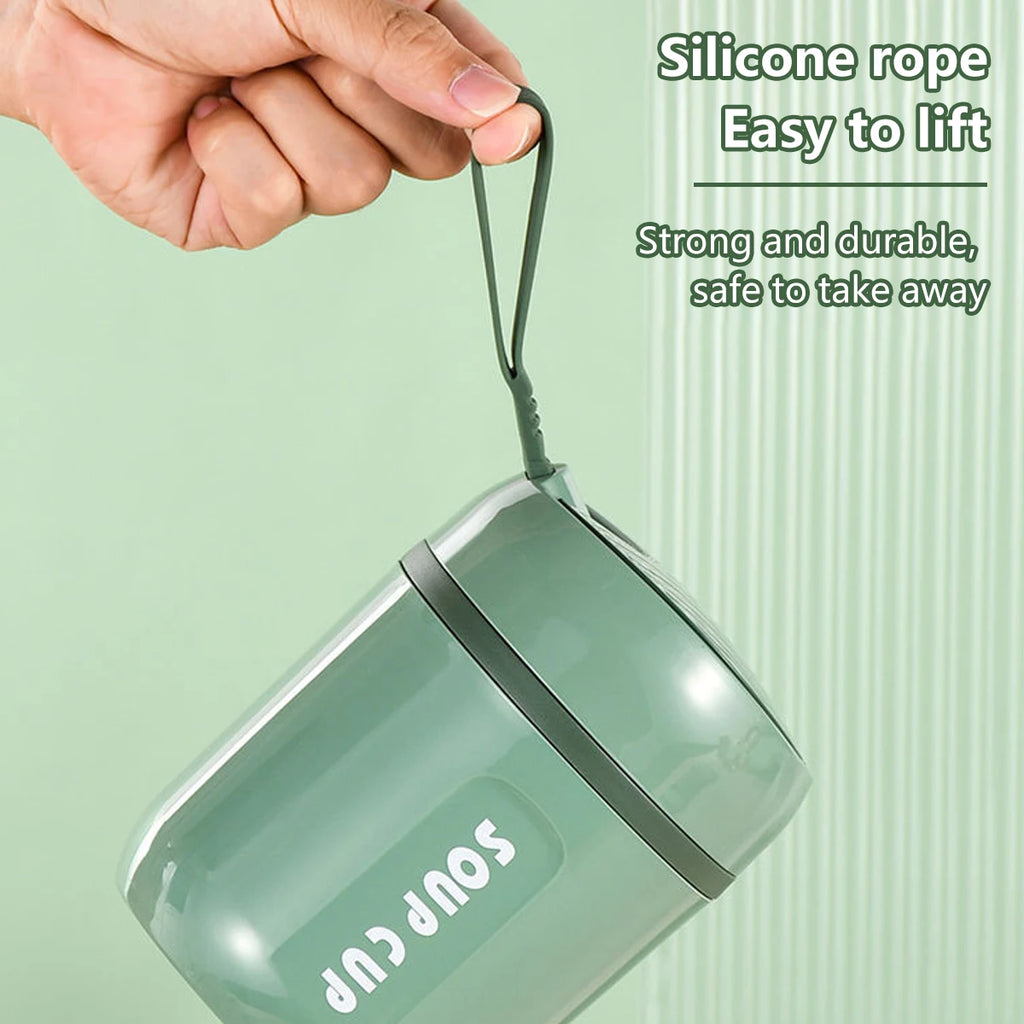 480ml Lunch Flask Stainless Steel Thermos Cup With Foldable Spoon Portable Food Flask Leak Proof Soup Flask For Kids Adult