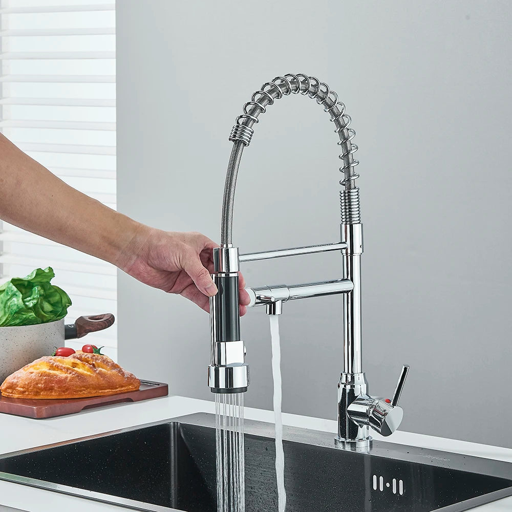 Chrome Removable Gourmet Kitchen Faucet Double Spout Rotatable Deck Mount Single Handle Cold Hot Water Mixer Kitchen Sink Crane