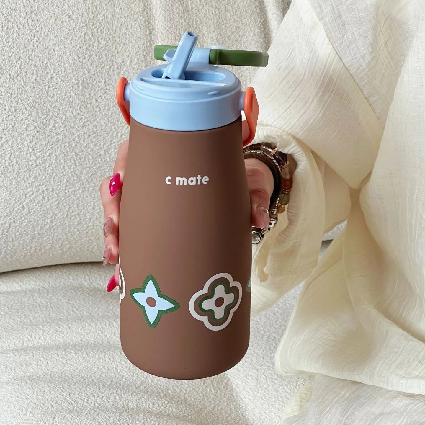 Stainless Steel Insulated Cup With Tea Infuser And Straw 600ml Ceramic Inner Coffee Mug for  Cold Beverages Travel