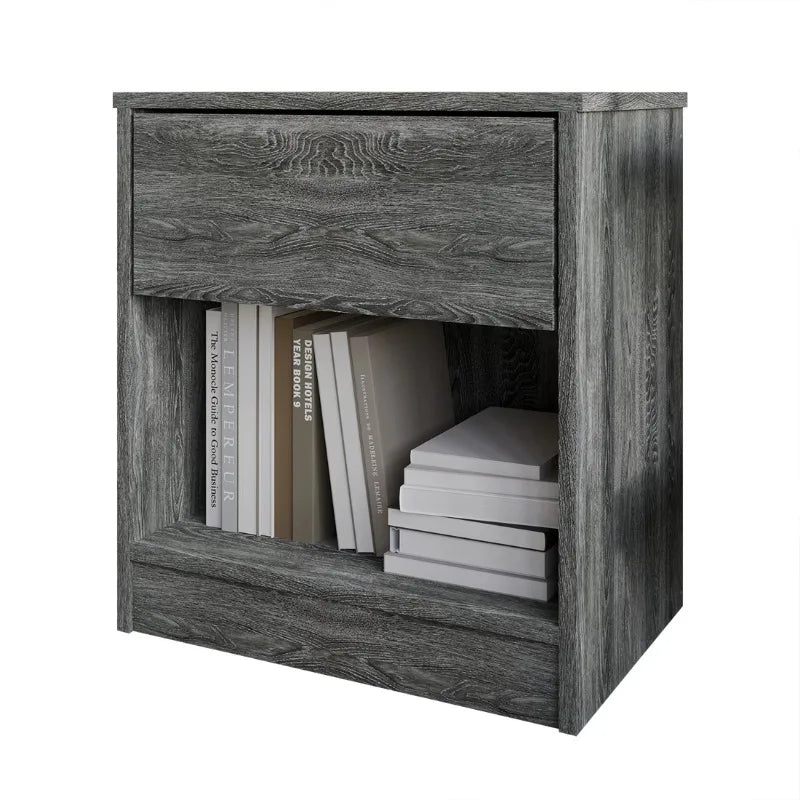 Versatile Wood Side Table for Living Room, Lounge, Stable and Sturdy Design. Minimalist Nightstand with1Drawer, Dark Gray