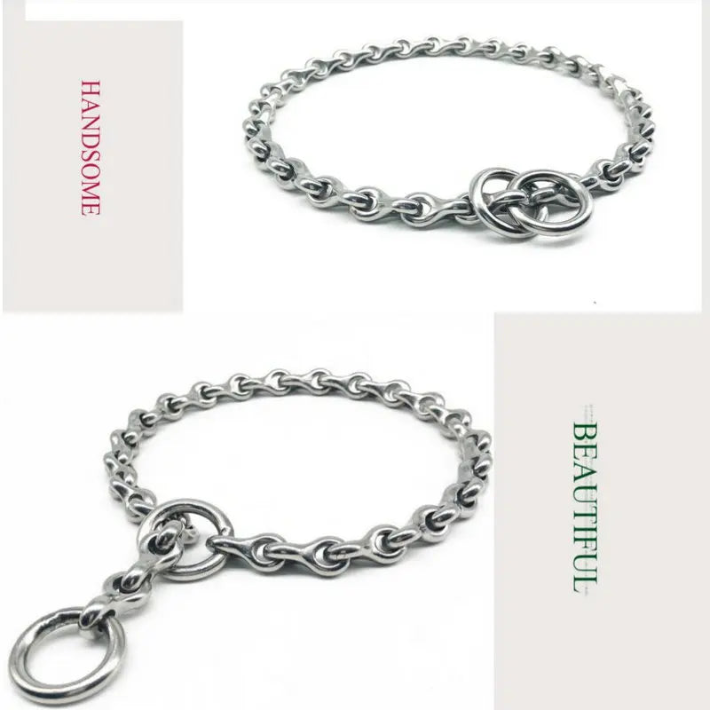 HQ SD01 Strong Solid Stainless Steel 304 Keel P Chain Dog Leash Collar for Small Middle Giant Pets Training 45-75CM Length