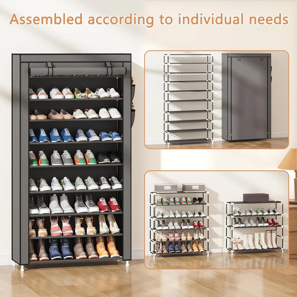5/8/10 layer shoe cabinet storage rack with non-woven fabric cover, easy to assemble portable shoe cabinet, can store 27-35 pair
