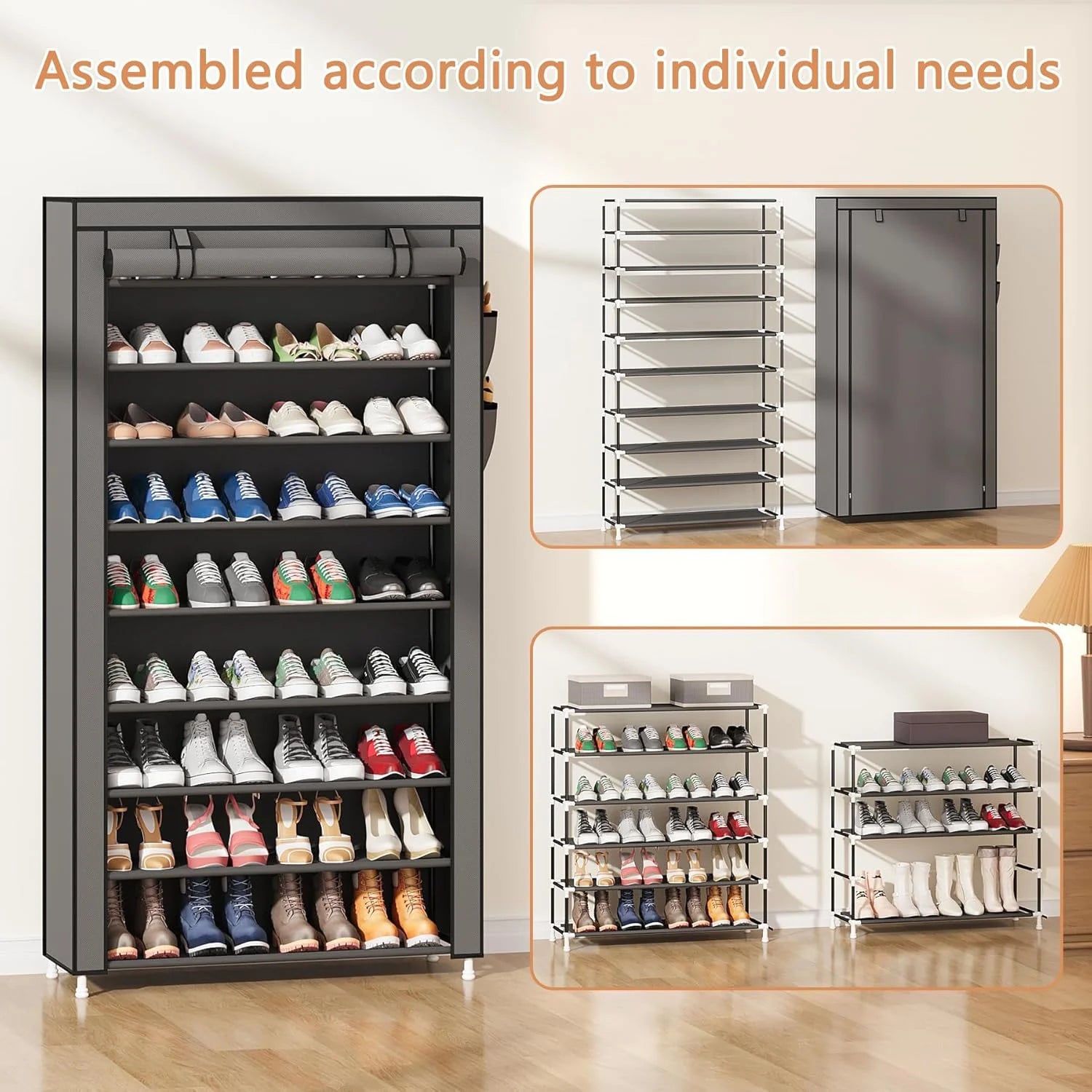 5/8/10 layer shoe cabinet storage rack with non-woven fabric cover, easy to assemble portable shoe cabinet, can store 27-35 pair