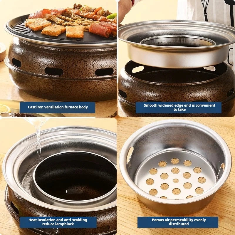 Korean-Style Round BBQ Grill - Portable Charcoal Grill for Outdoor, Backyard, Camping & Picnic - Compact Tabletop Smoker for Aut