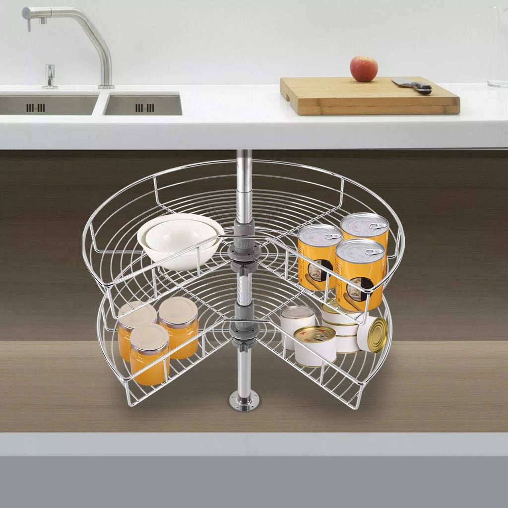 2-Shelf 24" Kidney Chrome Lazy Susan Kitchen Base Cabinet Corner Organizer Rack Iron