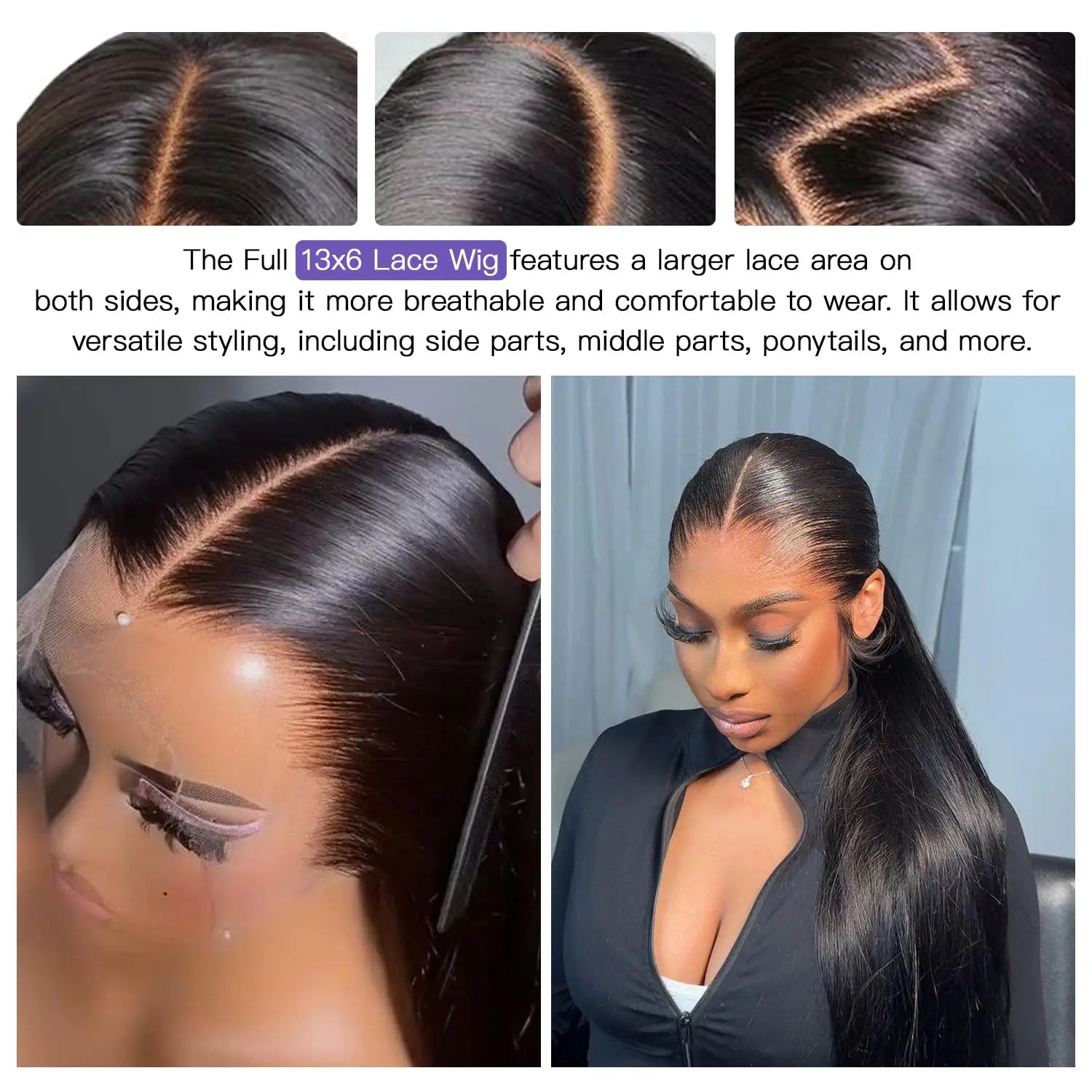 Lemoda Full 13x6 SKINLIKE Real HD Lace Full Frontal Wigs 15A Brazilian Straight Virgin Human Hair Wigs 200% Density Frayed Ends