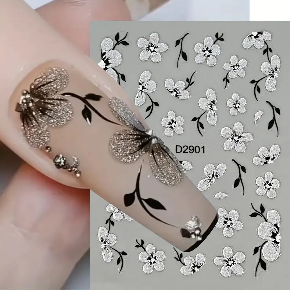 1pcs Gothic Punk Black Line Nail Art Sticker Glitter Black Bandage Design Adhesive Nail Decals DIY Stripes Manicure Accessories