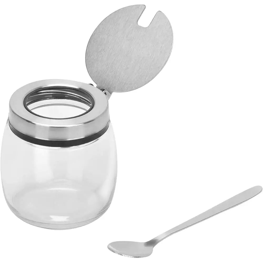 Condiment Jar Spice Container With Lids, Stainl Steel Serving Spoons, Base Ra And Labels - Glass Seasoning Bottles Kitchen