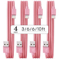 4 PCS (3ft 6ft 6ft 10ft) Charging Cable MFi Certified USB Cable Nylon Braided Fast Charging Cord Compatible For iphone