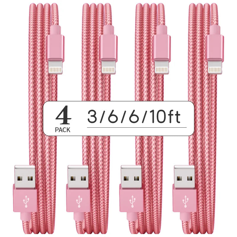 4 PCS (3ft 6ft 6ft 10ft) Charging Cable MFi Certified USB Cable Nylon Braided Fast Charging Cord Compatible For iphone