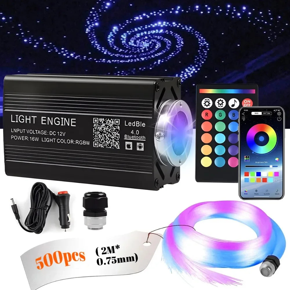 12W Home Car Roof Star Light 500/1000Pcs Fiber Optic Headliner Kit Led Atmosphere Light with RGB Meteor Music APP Control