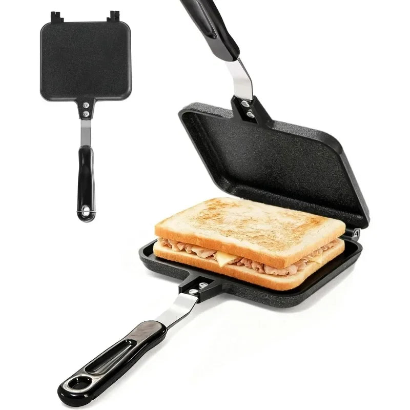 Hot Sandwich Maker, Grilled Sandwich Toaster Double Sided Non-Stick Stovetop Sandwich Grill Press Flip Pan for Camping Kitchen