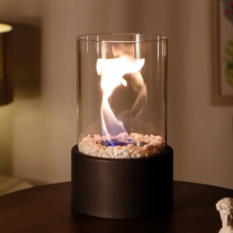 Portable Tabletop  Mini Fireplace with Cobblestones for Modern Home Decoration, Gift for Birthday, Gatherings & Weddings