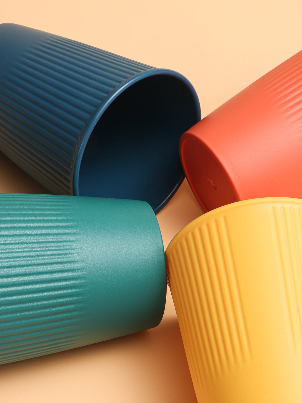 4pcs Vertical pattern cup plastic material for restaurant dormitory camping water milk cup juice cup mouthwash cup can be reused