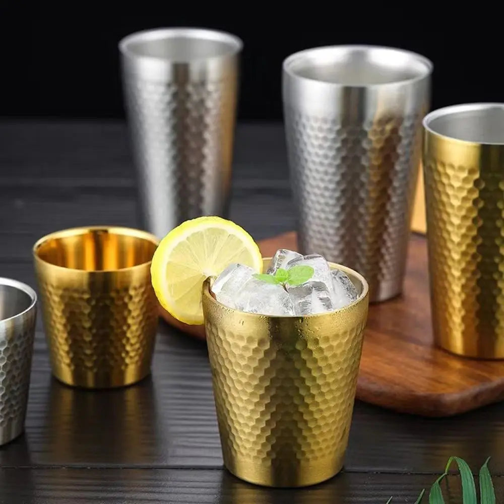 Stainless Steel Hammered Texture Double-Wall Beer Cups Milk Mugs Cold Water Drinks Cup for Kitchen Drinkware Cup