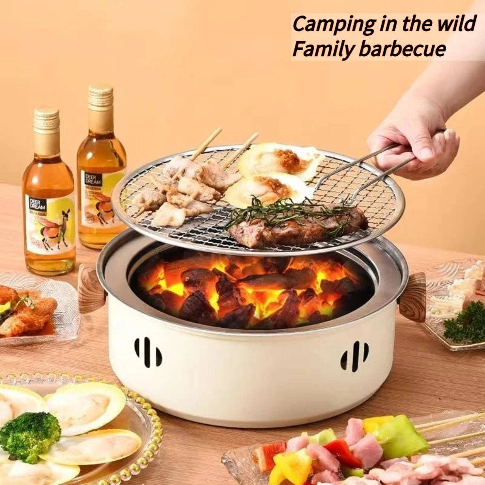 Korean BBQ Grill Charcoal Stove Charcoal Grill Stainless Steel Outdoor Camping Cooking Tea Around The Stove Barbecue Stove