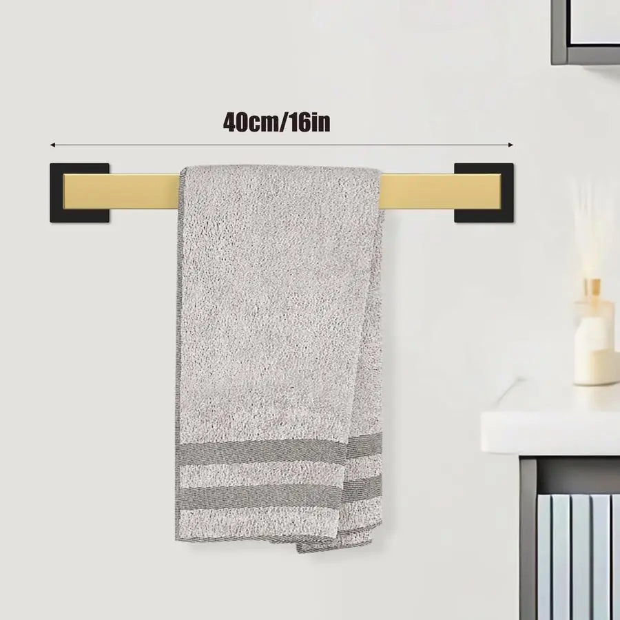 Piece Black and Gold Towel Bar Set Gold and Black Bathroom Accessories with 2 Towel Hook, Stainless Steel Wall Mounted Bathroom