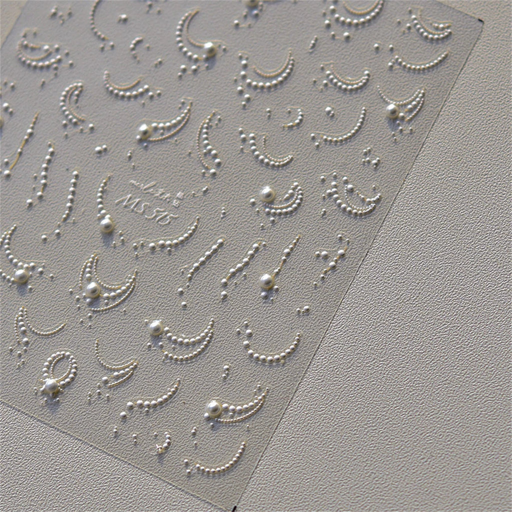 1pcs White 5D Pearl Lace Wave Lines Nail Art Stickers Elegant Exquisite Nail Decoration Decals DIY Self Adhesive Transfer Slider