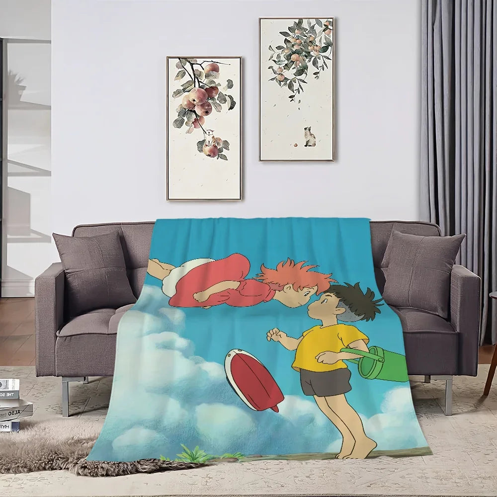 Blanket Plush Nap P-Ponyo Sofa Anime rug for Living Room Warm Cute Office Bedroom Film kawaii Birthday Home Travel Kid Gifts