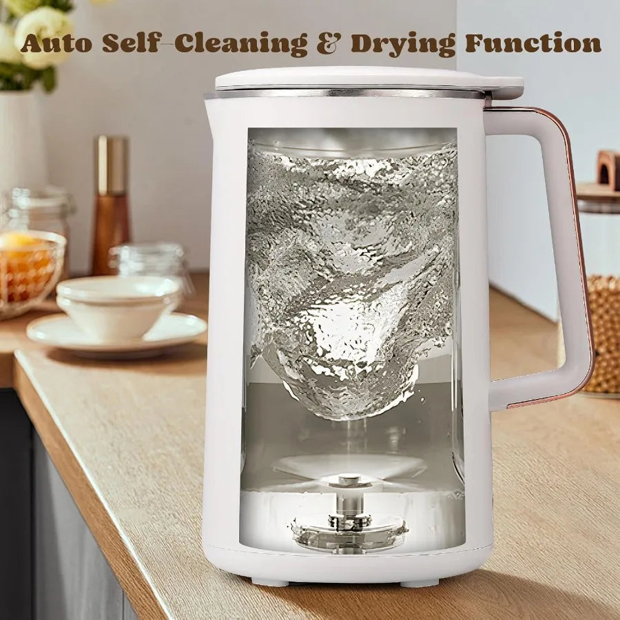 8-in-1 Upgraded 40oz Nut Milk Maker Machine with 10-Leaf Blades for Homemade Oat Soy Almond Juice Stainless Steel Body Silver C