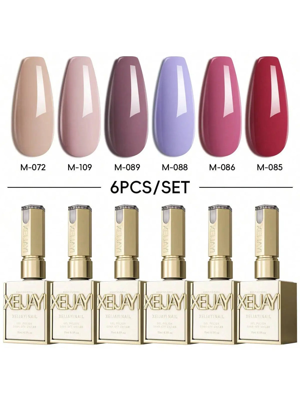 XEJAYI 6-Piece Pink-Purple Gel Nail Polish Set, UV LED Soaked Nail Polish, Semi-Permanent