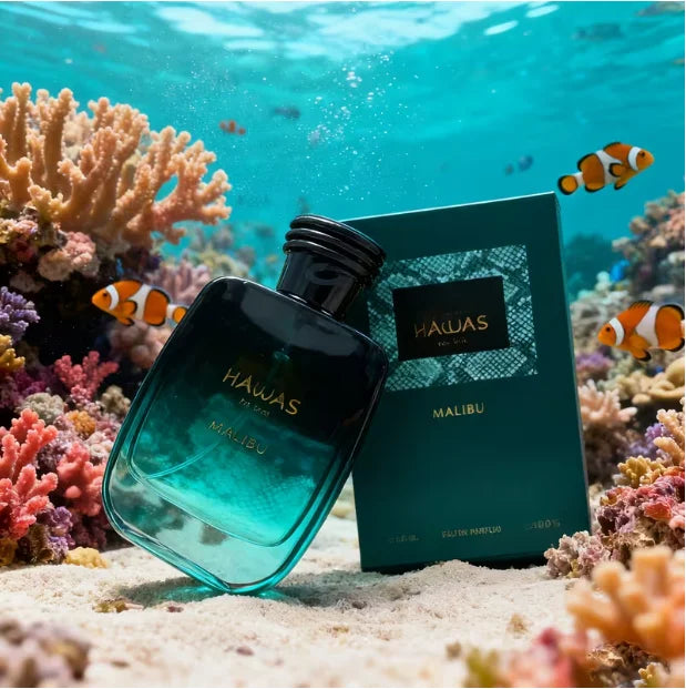HAWAS MALIBU men's perfume, citrus flavor, 3.4FL-OZ capacity, specially designed for fashionable men to show personality