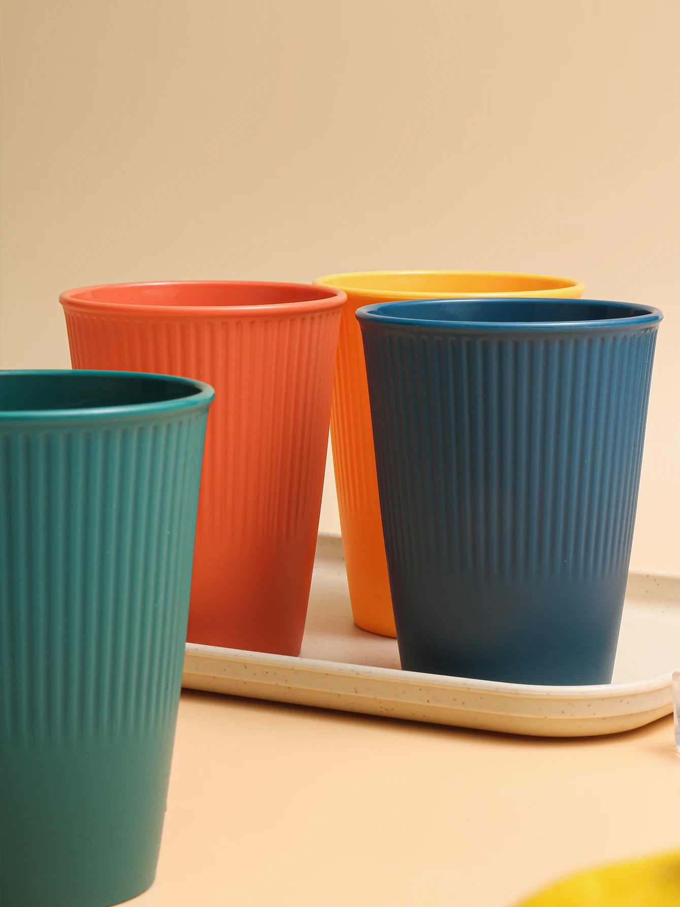 4pcs Vertical pattern cup plastic material for restaurant dormitory camping water milk cup juice cup mouthwash cup can be reused