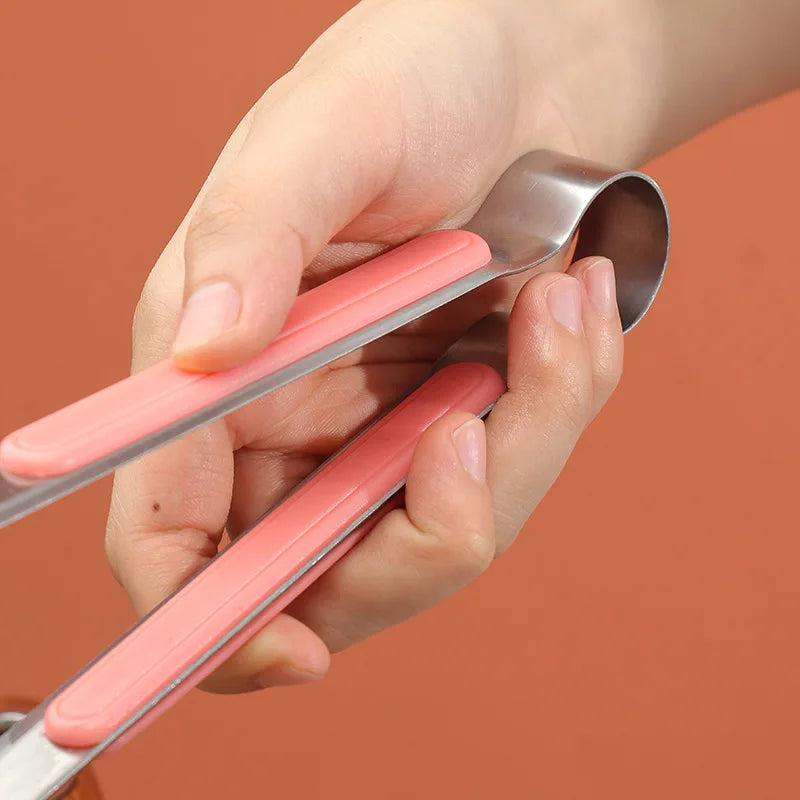 Stainless Steel Food Clip BBQ Steak Bread Salad Picnic Silicone Non-slip Handle Tong Party Portable Kitchen Cooking Baking Tools