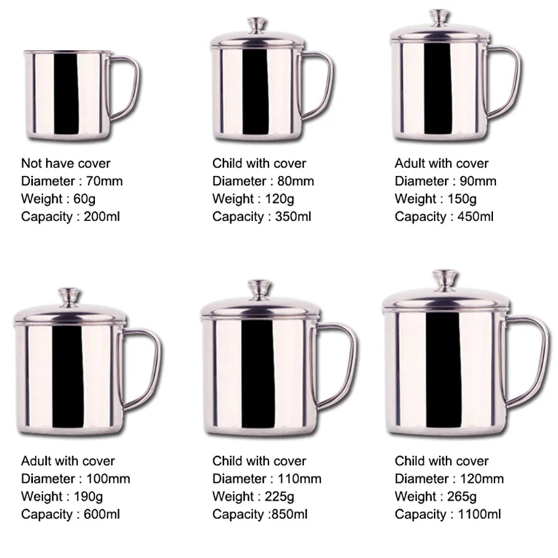 200-1100ml Drinking Mug Handle Design Stainless Steel Water Milk Coffee Tea Cup Camping Mug Home Travel Drinkware Water Cup